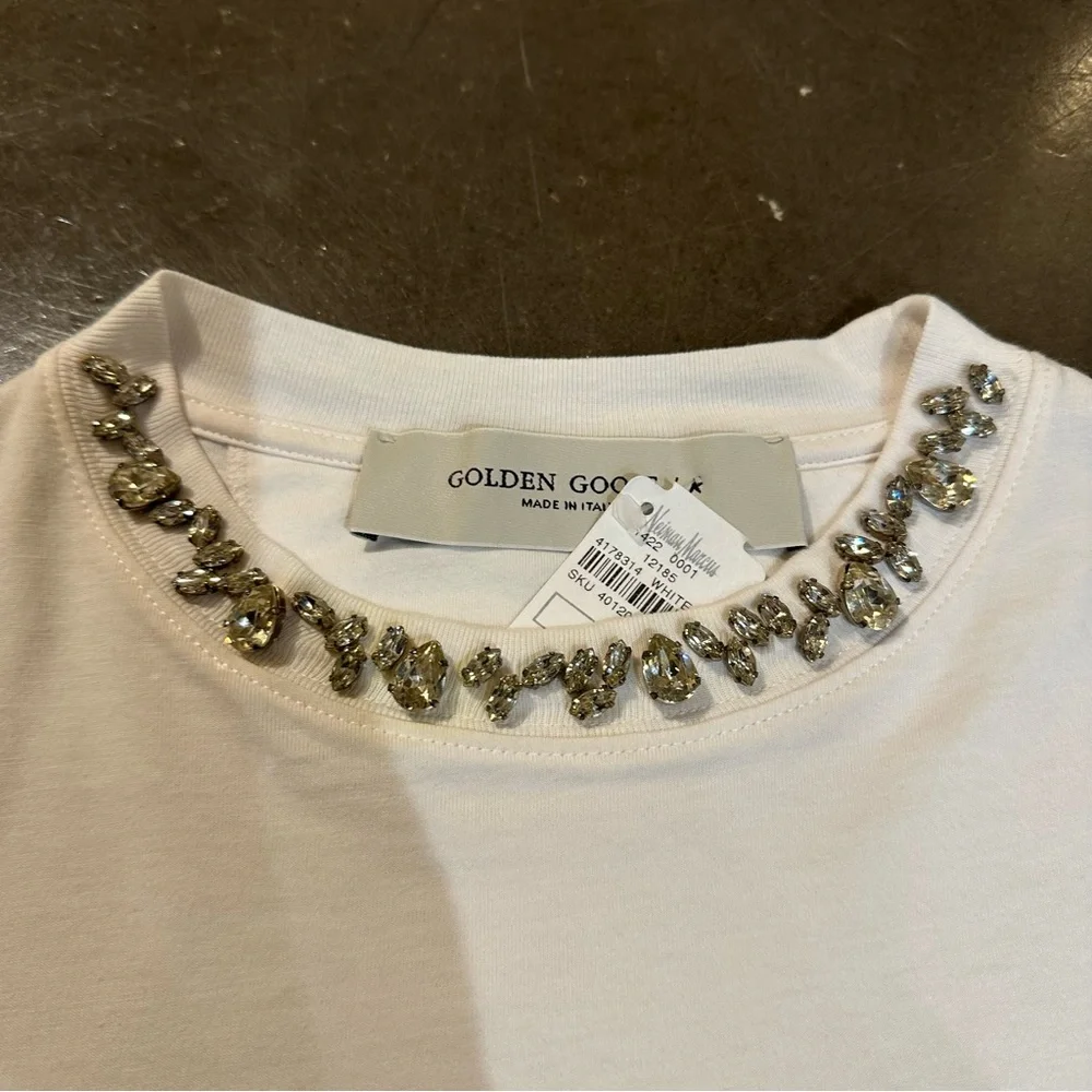 NWT - Women’s Golden Goose - White Short Sleeve Tee w/Crystals - Size XS - Picture 5 of 10